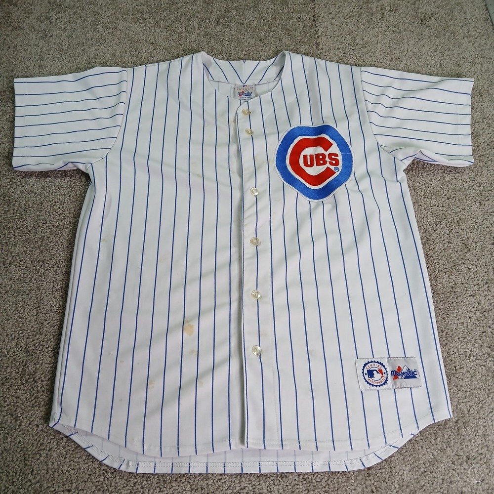 Majestic Chicago Cubs MLB Baseball Jersey Mens Large White Pinstripe Vintage